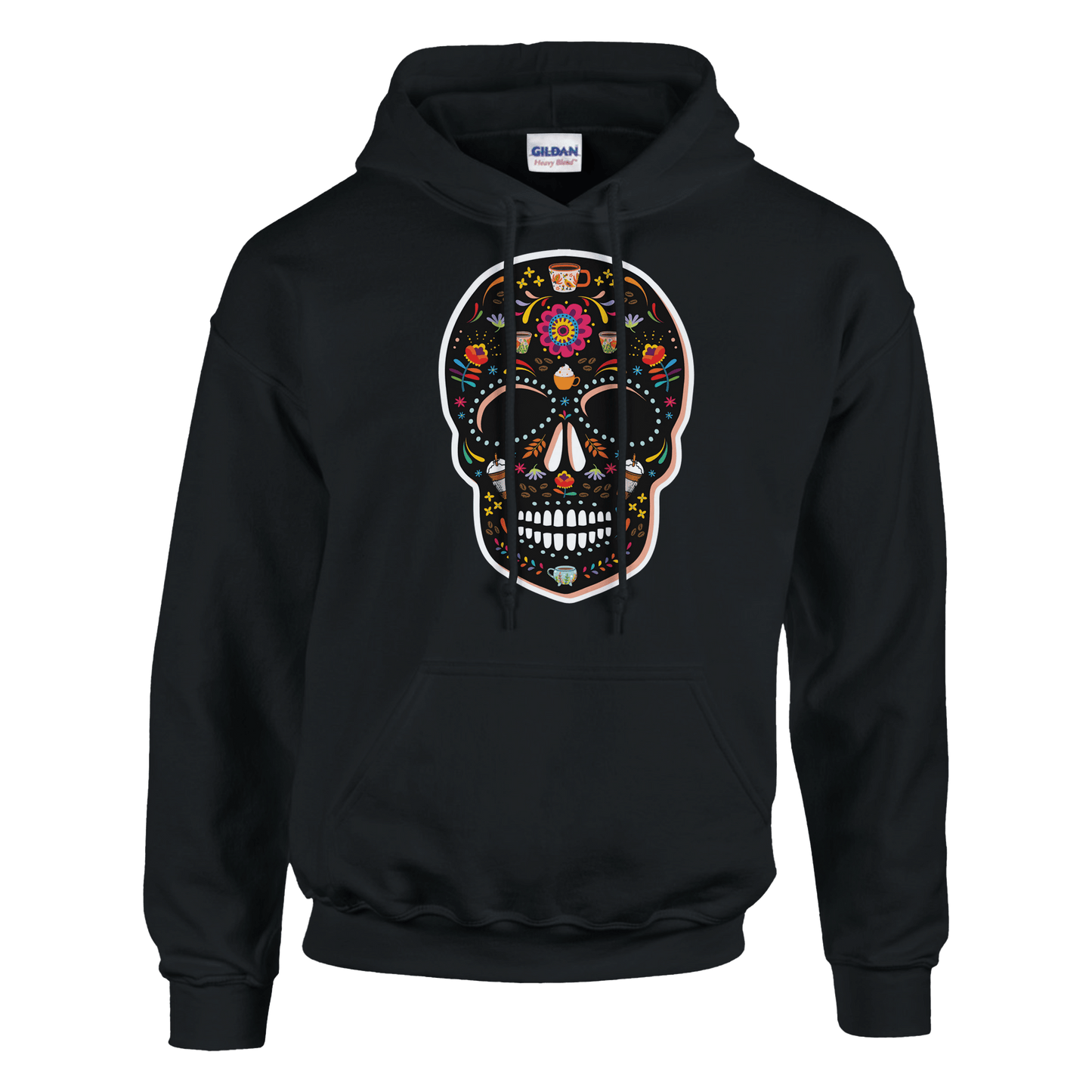 Good Bean Gifts "Caffeinated Sugar Skull"  Unisex Pullover Hoodie | Gildan® 18500 Black / S