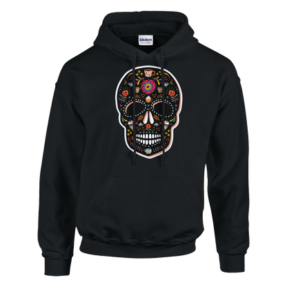 Good Bean Gifts "Caffeinated Sugar Skull"  Unisex Pullover Hoodie | Gildan® 18500 Black / S