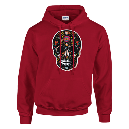 Good Bean Gifts "Caffeinated Sugar Skull"  Unisex Pullover Hoodie | Gildan® 18500 Cherry Red / S