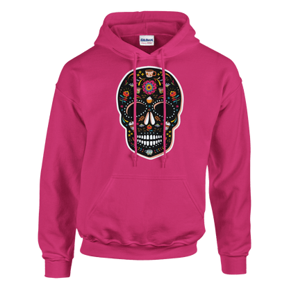 Good Bean Gifts "Caffeinated Sugar Skull"  Unisex Pullover Hoodie | Gildan® 18500 Heliconia / S