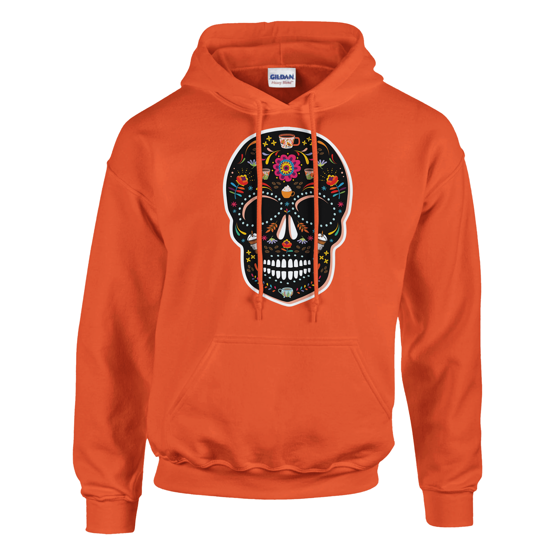 Good Bean Gifts "Caffeinated Sugar Skull"  Unisex Pullover Hoodie | Gildan® 18500 Orange / S