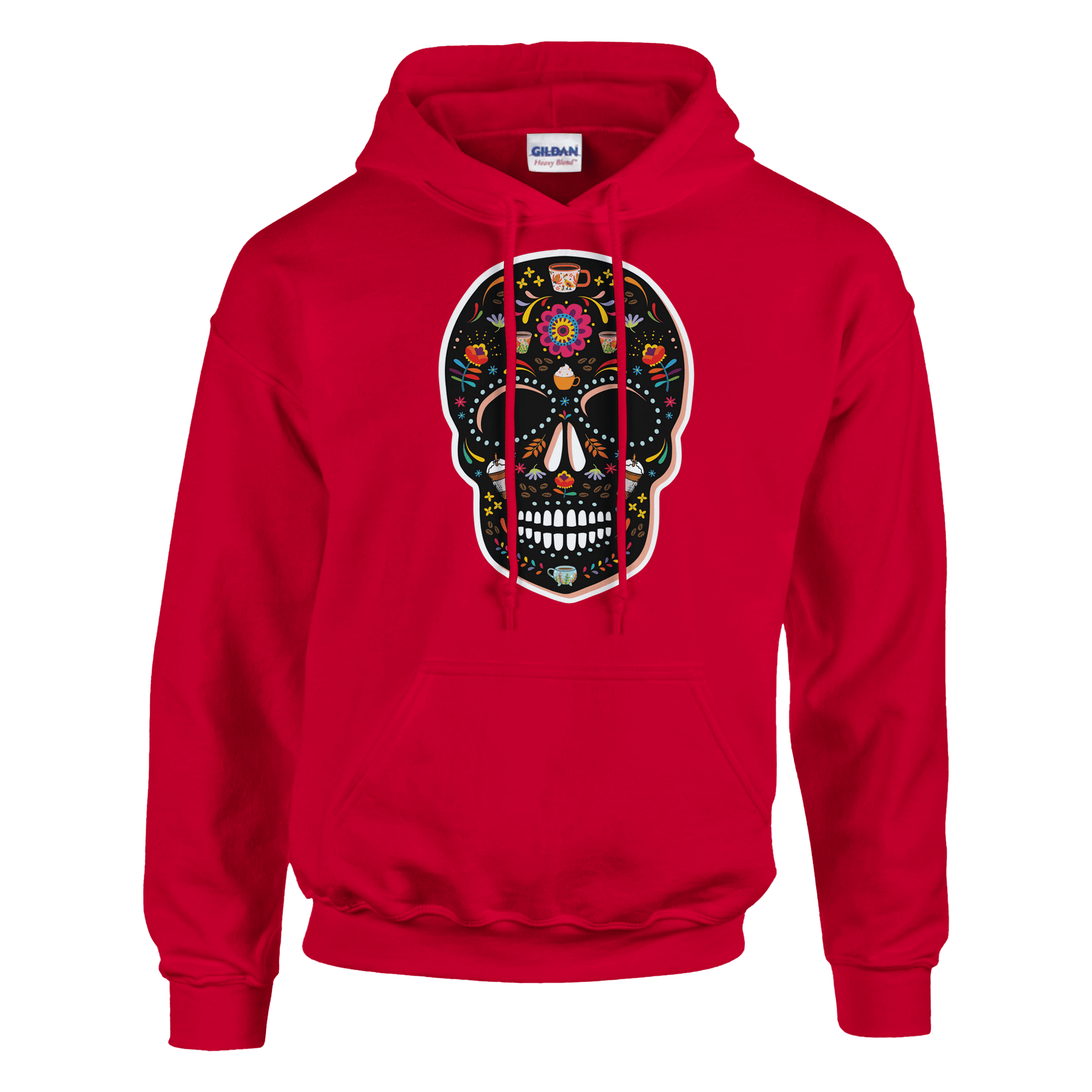 Good Bean Gifts "Caffeinated Sugar Skull"  Unisex Pullover Hoodie | Gildan® 18500 Red / S