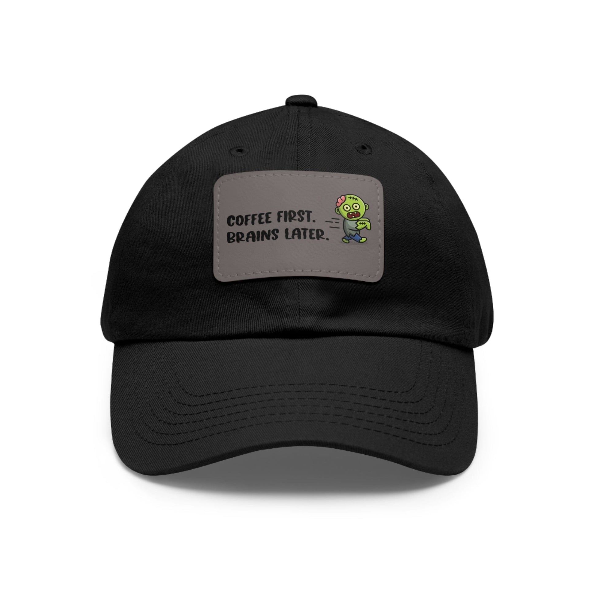 Good Bean Gifts "Caffeinated Zombie" Dad Hat with Leather Patch Black / Grey patch / Rectangle / One size