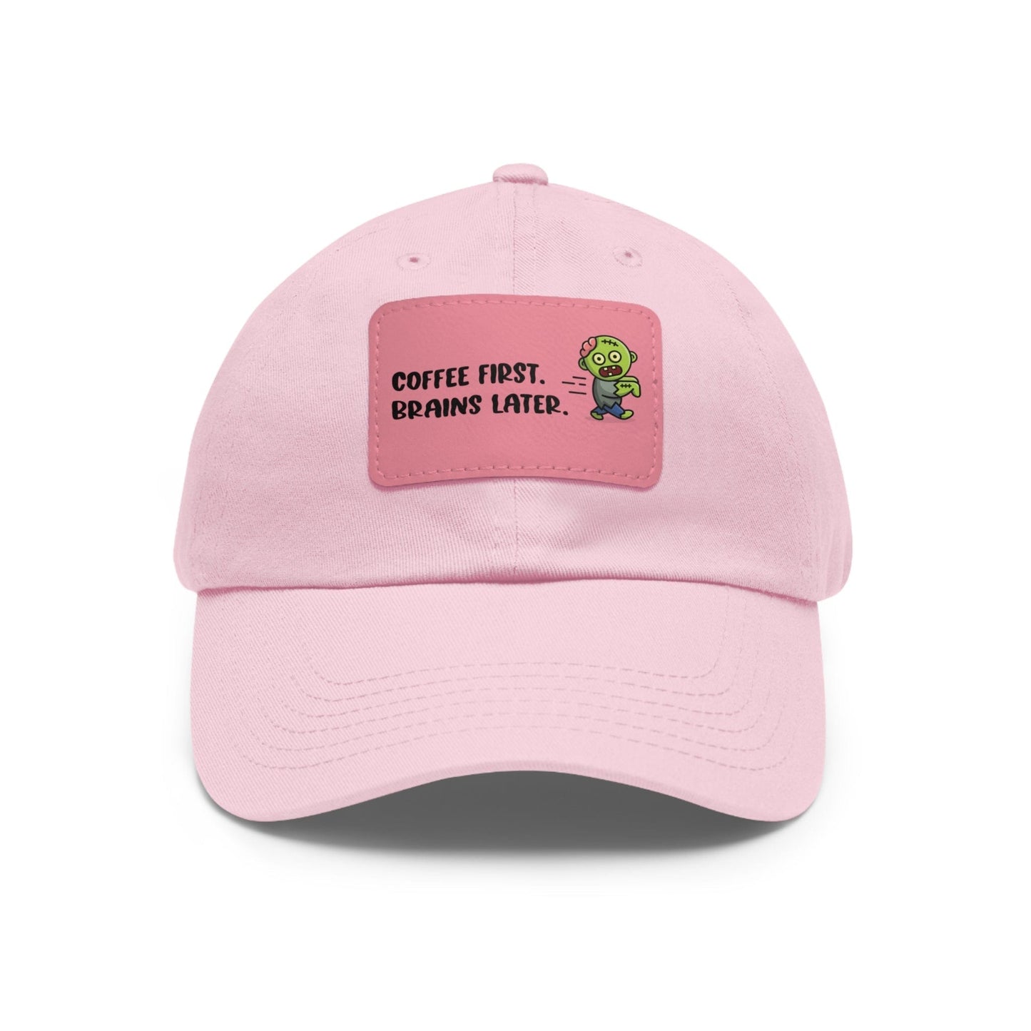 Good Bean Gifts "Caffeinated Zombie" Dad Hat with Leather Patch Light Pink / Pink patch / Rectangle / One size