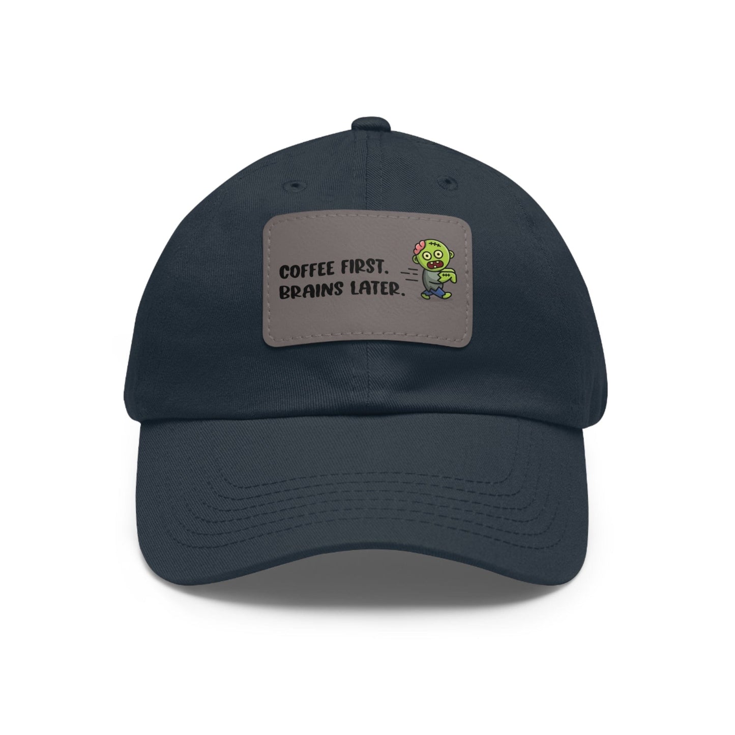 Good Bean Gifts "Caffeinated Zombie" Dad Hat with Leather Patch Navy / Grey patch / Rectangle / One size