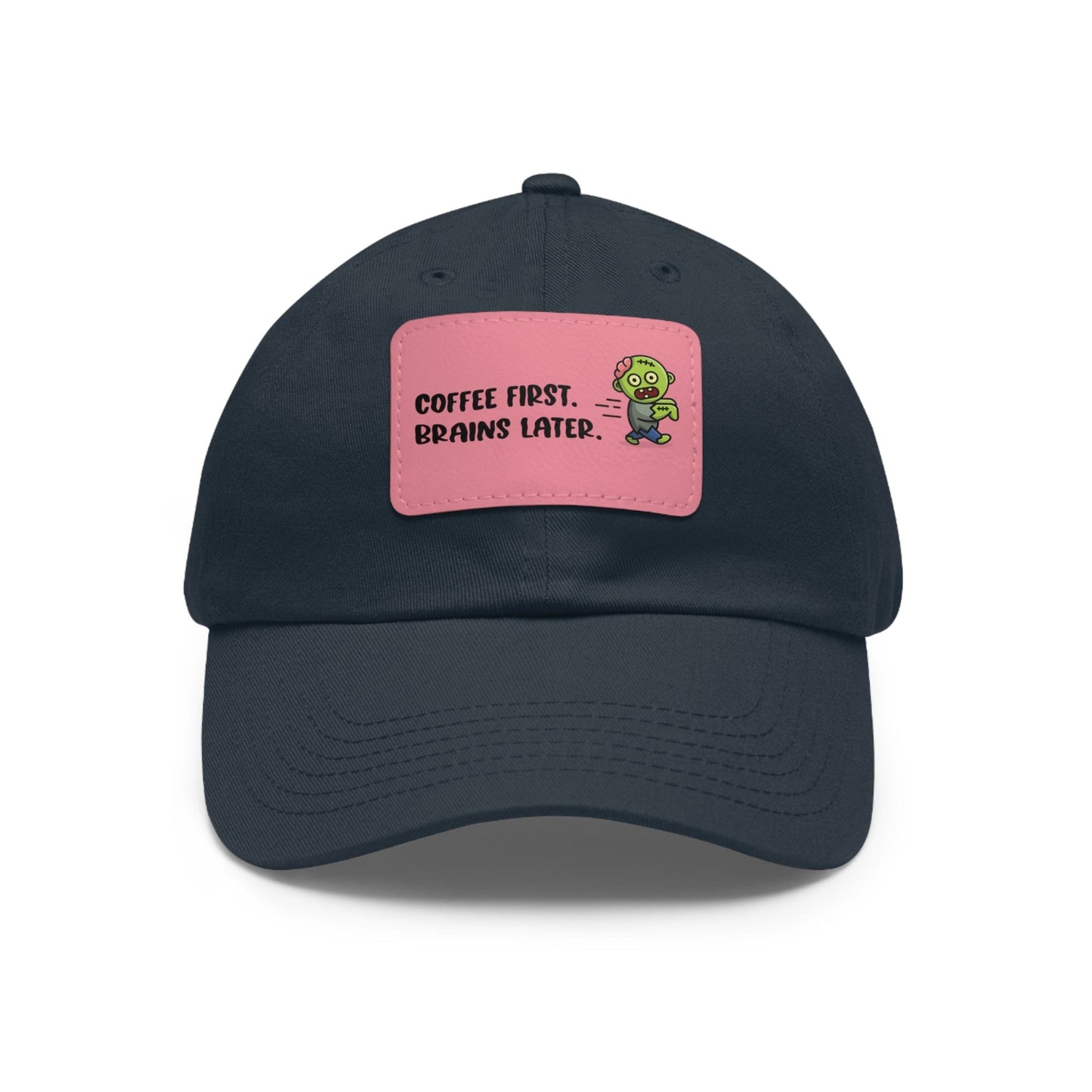 Good Bean Gifts "Caffeinated Zombie" Dad Hat with Leather Patch Navy / Pink patch / Rectangle / One size