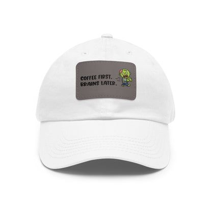 Good Bean Gifts "Caffeinated Zombie" Dad Hat with Leather Patch White / Grey patch / Rectangle / One size