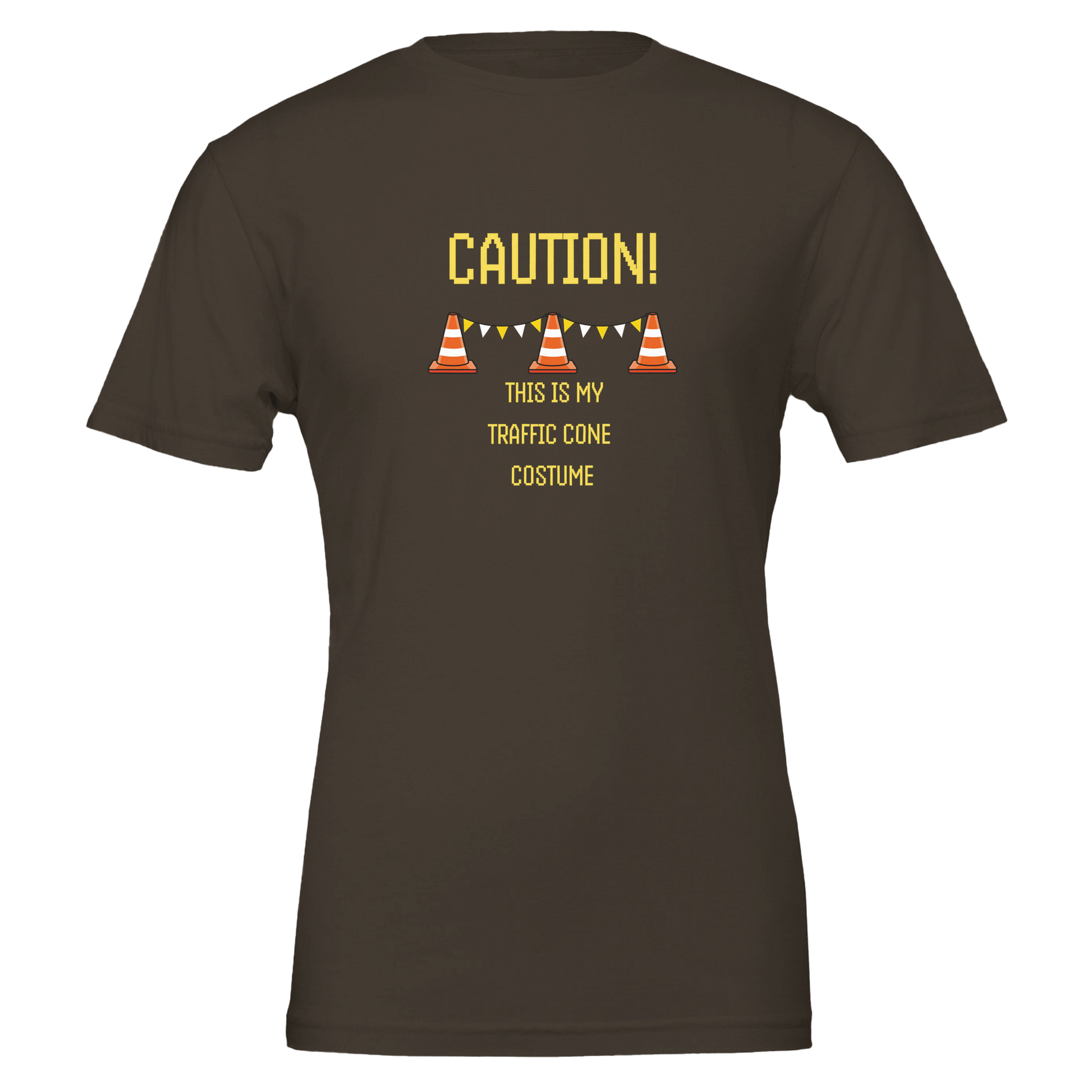 Good Bean Gifts "Caution, this is my traffic cone costume" Unisex Crewneck T-shirt | Bella + Canvas 3001 Brown / S