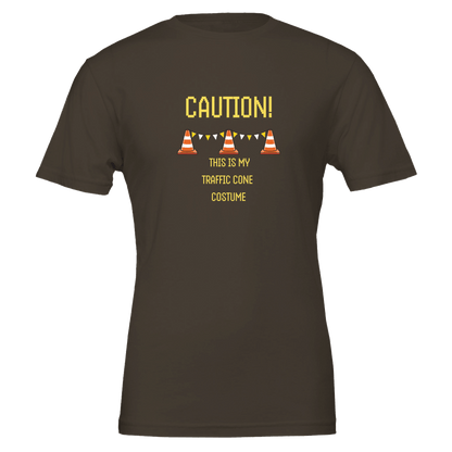 Good Bean Gifts "Caution, this is my traffic cone costume" Unisex Crewneck T-shirt | Bella + Canvas 3001 Brown / S