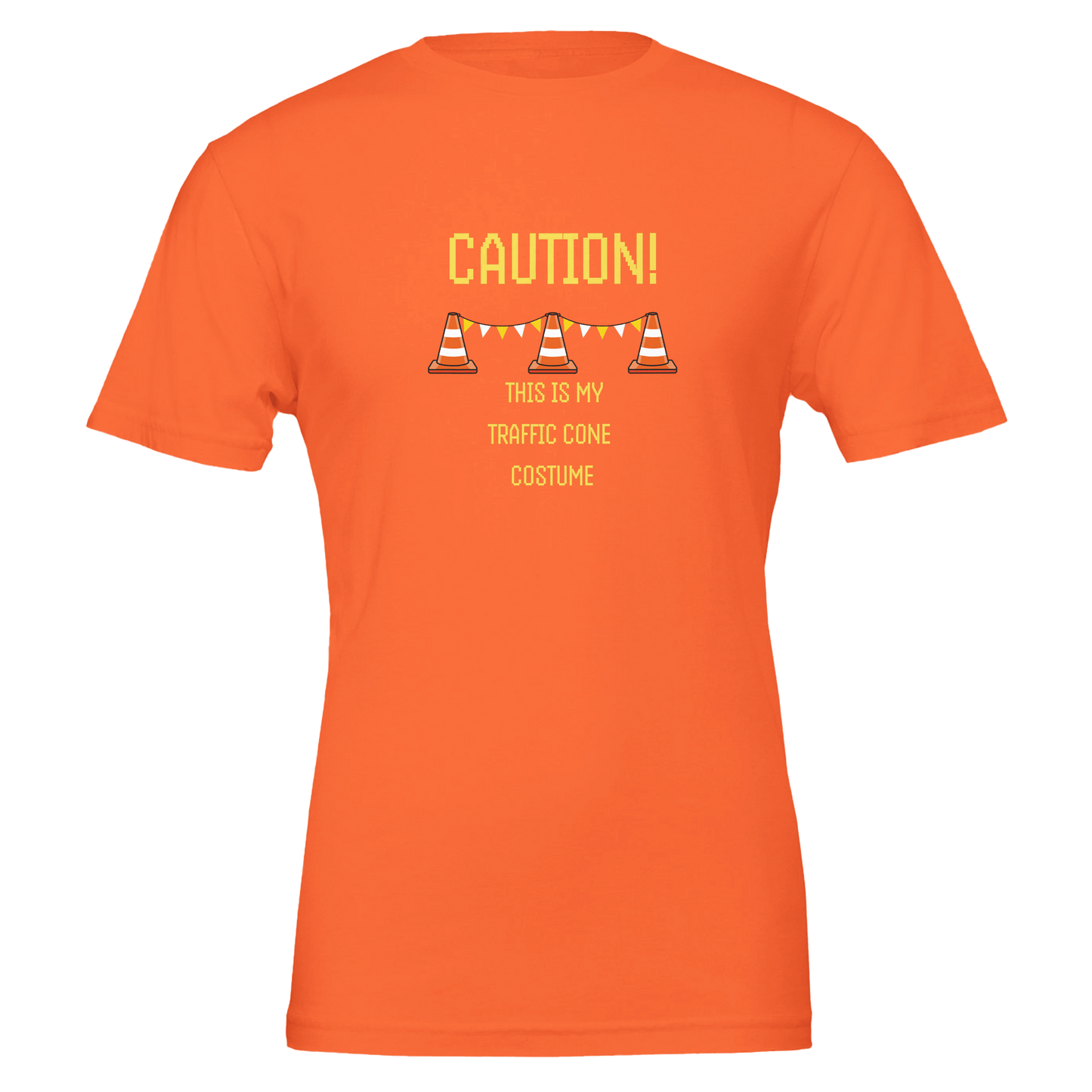 Good Bean Gifts "Caution, this is my traffic cone costume" Unisex Crewneck T-shirt | Bella + Canvas 3001 Orange / S