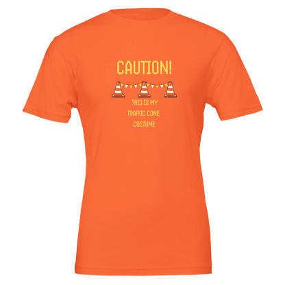 Good Bean Gifts "Caution, this is my traffic cone costume" Unisex Crewneck T-shirt | Bella + Canvas 3001 Orange / S