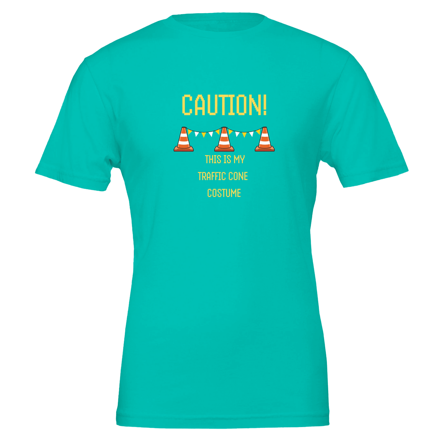 Good Bean Gifts "Caution, this is my traffic cone costume" Unisex Crewneck T-shirt | Bella + Canvas 3001 Teal / S