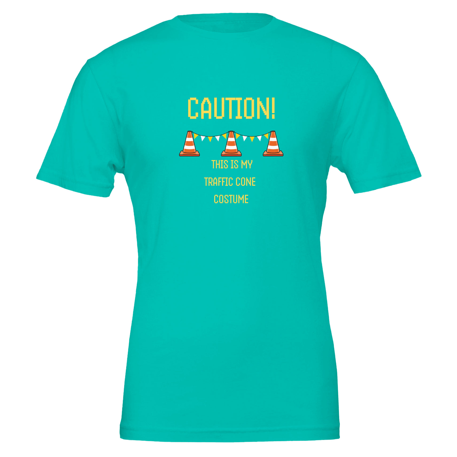 Good Bean Gifts "Caution, this is my traffic cone costume" Unisex Crewneck T-shirt | Bella + Canvas 3001 Teal / S