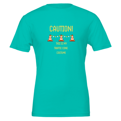 Good Bean Gifts "Caution, this is my traffic cone costume" Unisex Crewneck T-shirt | Bella + Canvas 3001 Teal / S