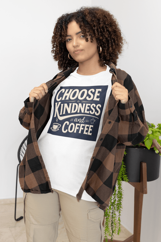 Good Bean Gifts Choose Kindness and Coffee T-Shirt – Premium Cotton Tee for Coffee Lovers White / S