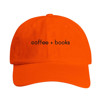 Good Bean Gifts Coffee + Books Imprint Dad Hat – Stylish Cotton Twill Embroidered Cap for Book Lovers Orange