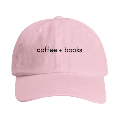 Good Bean Gifts Coffee + Books Imprint Dad Hat – Stylish Cotton Twill Embroidered Cap for Book Lovers Pink