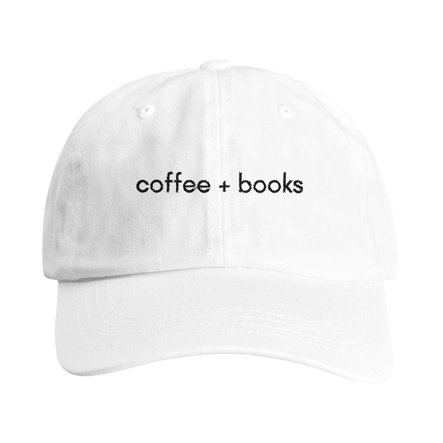 Good Bean Gifts Coffee + Books Imprint Dad Hat – Stylish Cotton Twill Embroidered Cap for Book Lovers White