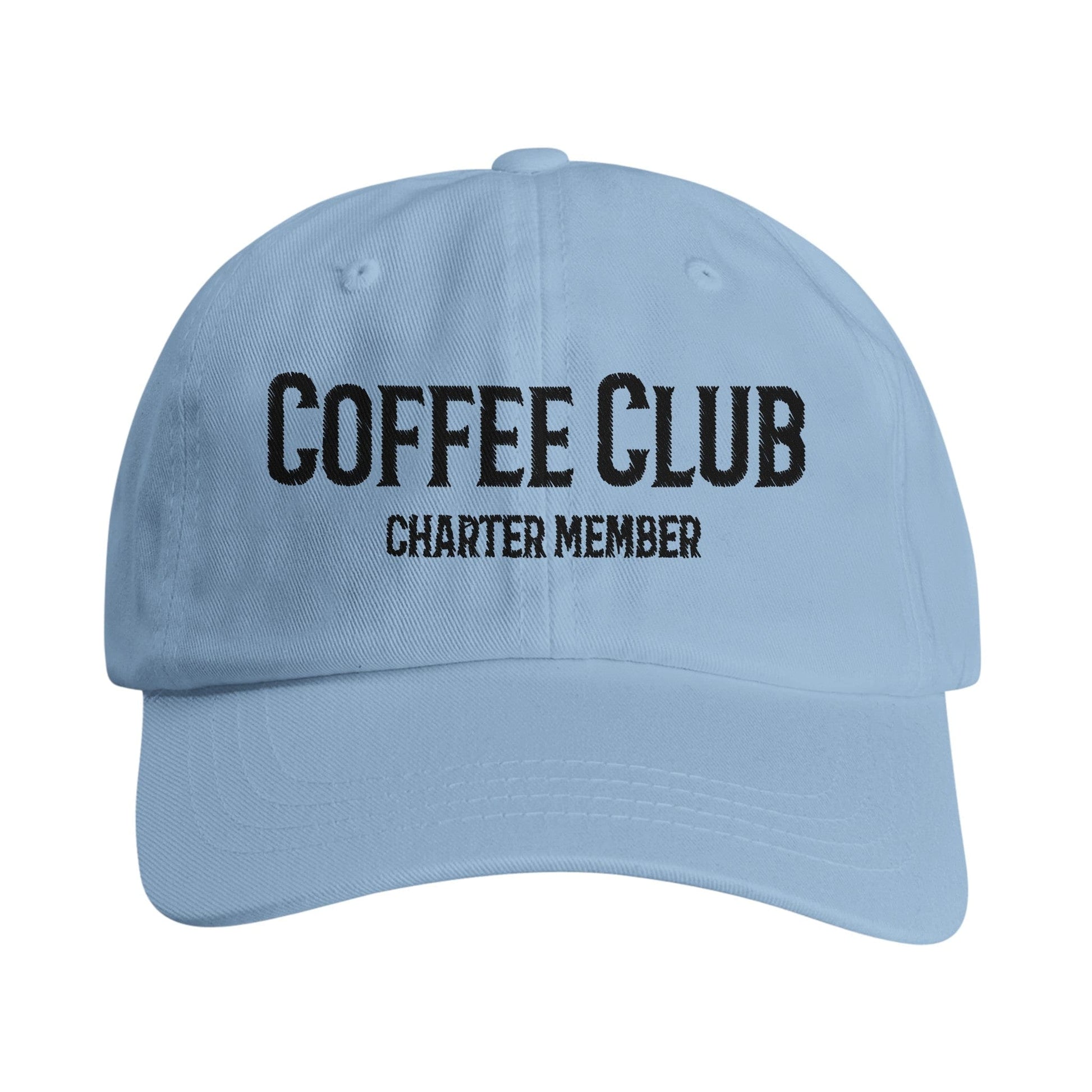 Good Bean Gifts Coffee Club Charter Member Embroidered Hat – Comfortable Low-Profile Dad Cap for Coffee Lovers Light Blue