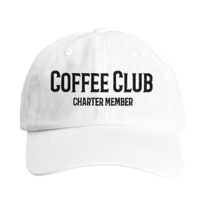 Good Bean Gifts Coffee Club Charter Member Embroidered Hat – Comfortable Low-Profile Dad Cap for Coffee Lovers White