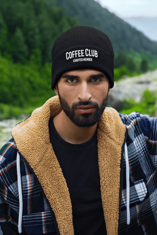 Good Bean Gifts Coffee Club Knit Beanie Hat - Charter Member Edition (embroidery) Black