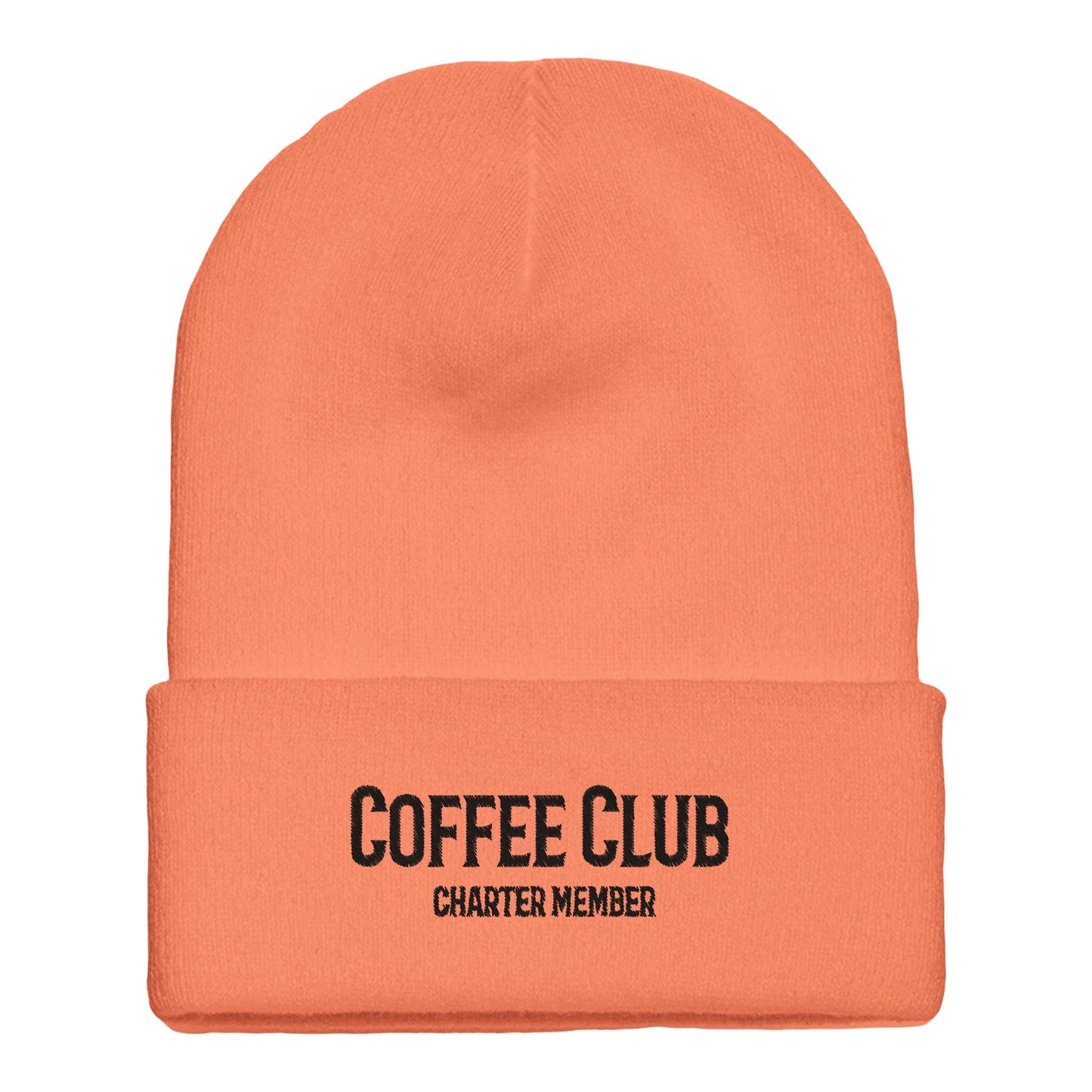 Good Bean Gifts Coffee Club Knit Beanie Hat - Charter Member Edition (embroidery) blaze orange