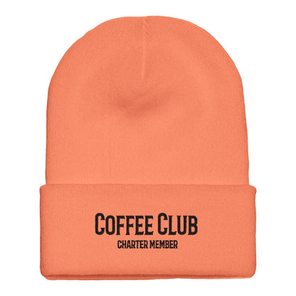 Good Bean Gifts Coffee Club Knit Beanie Hat - Charter Member Edition (embroidery) blaze orange