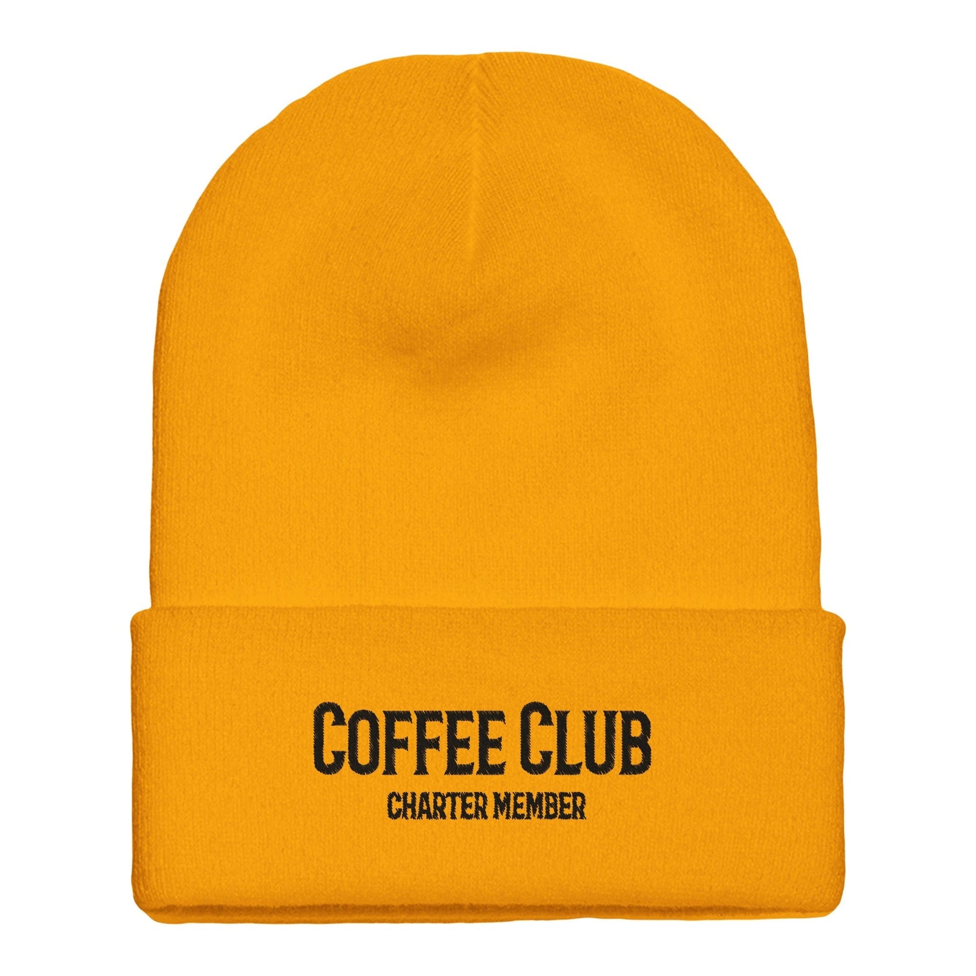 Good Bean Gifts Coffee Club Knit Beanie Hat - Charter Member Edition (embroidery) Gold