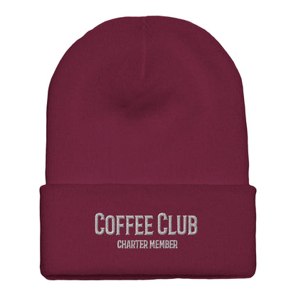 Good Bean Gifts Coffee Club Knit Beanie Hat - Charter Member Edition (embroidery) Maroon