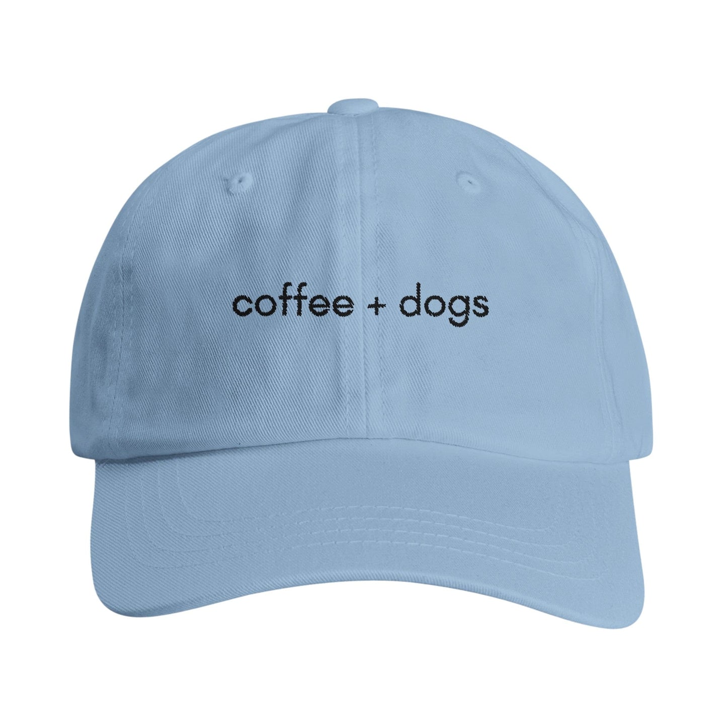 Good Bean Gifts "Coffee + Dogs"  Embroidered Dad Cap – Perfect Hat for Dog and Coffee Lovers Light Blue