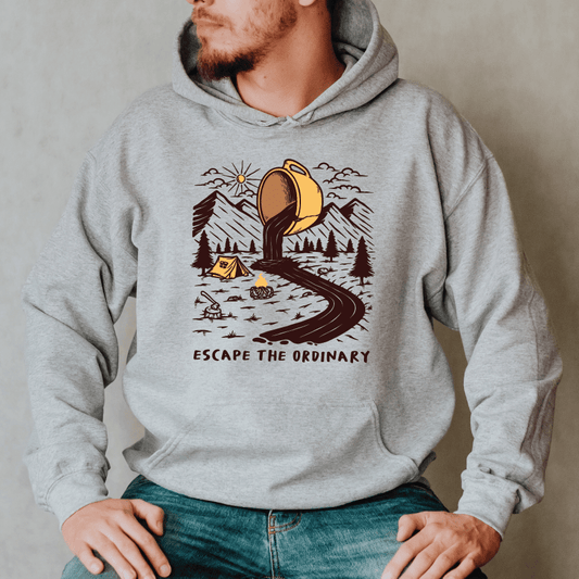 Good Bean Gifts "Coffee, Escape the Ordinary" - Classic Unisex Pullover Hoodie Sports Grey / S
