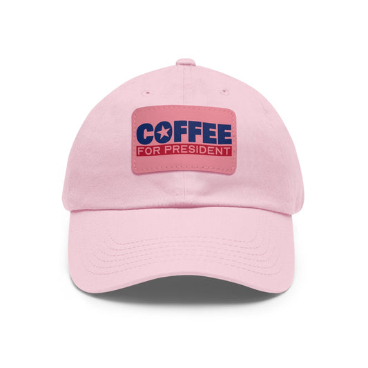 Good Bean Gifts Coffee For President - Styling Hat with Leather Patch (Rectangle) Light Pink / Pink patch / Rectangle / One size