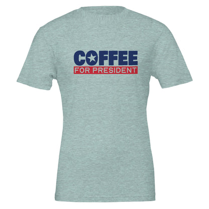 Good Bean Gifts "Coffee For President" Unisex Crewneck T-shirt | Bella + Canvas 3001 Heather Ice Blue / S