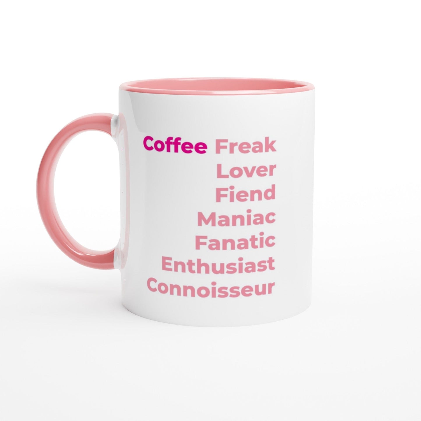 Good Bean Gifts "Coffee Freak" Two-Tone Coffee Mugs, 11oz Ceramic Pink