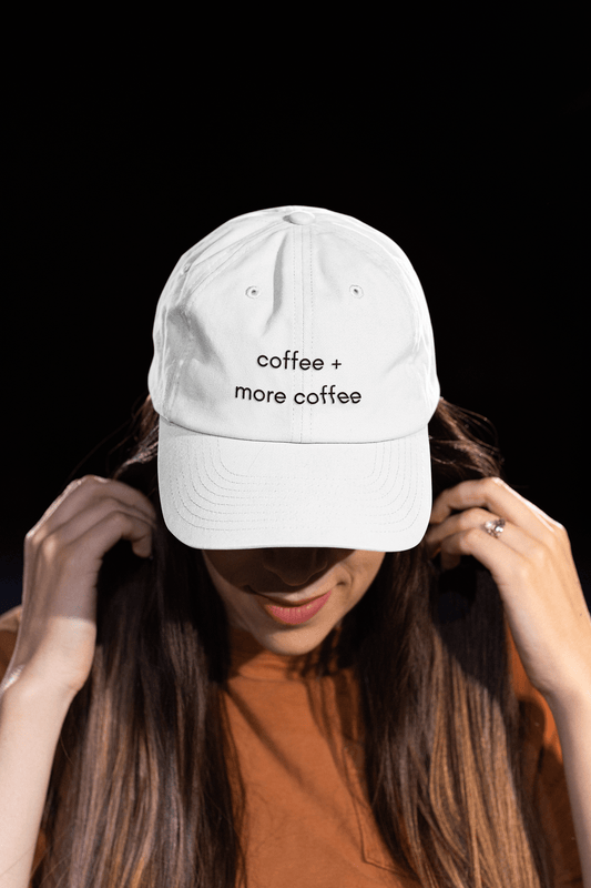 Good Bean Gifts 'Coffee + More Coffee' Dad Cap for Fun Enthusiasts - Coffee Lovers Hat - White