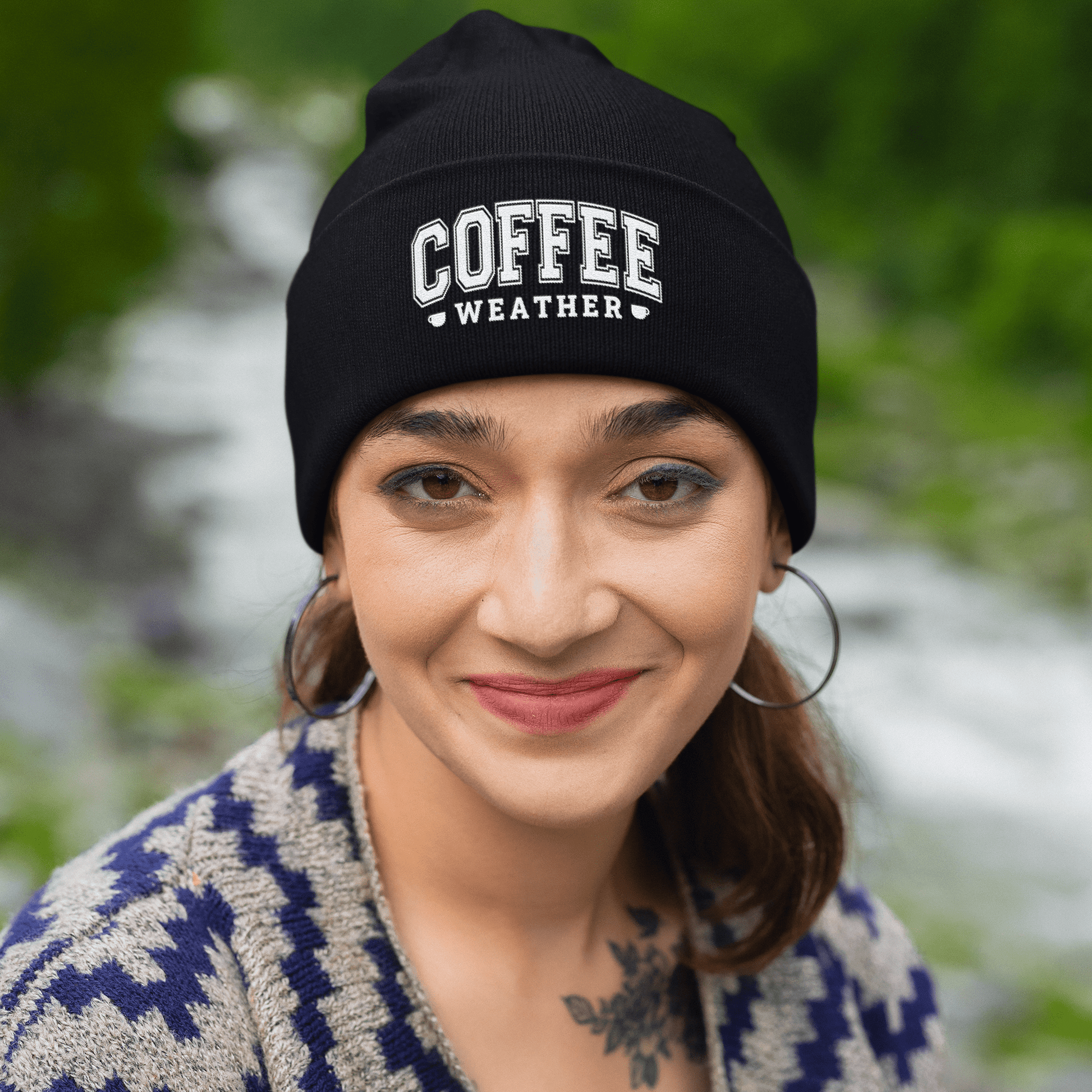 Good Bean Gifts "Coffee Weather" Cuffed Beanie Black