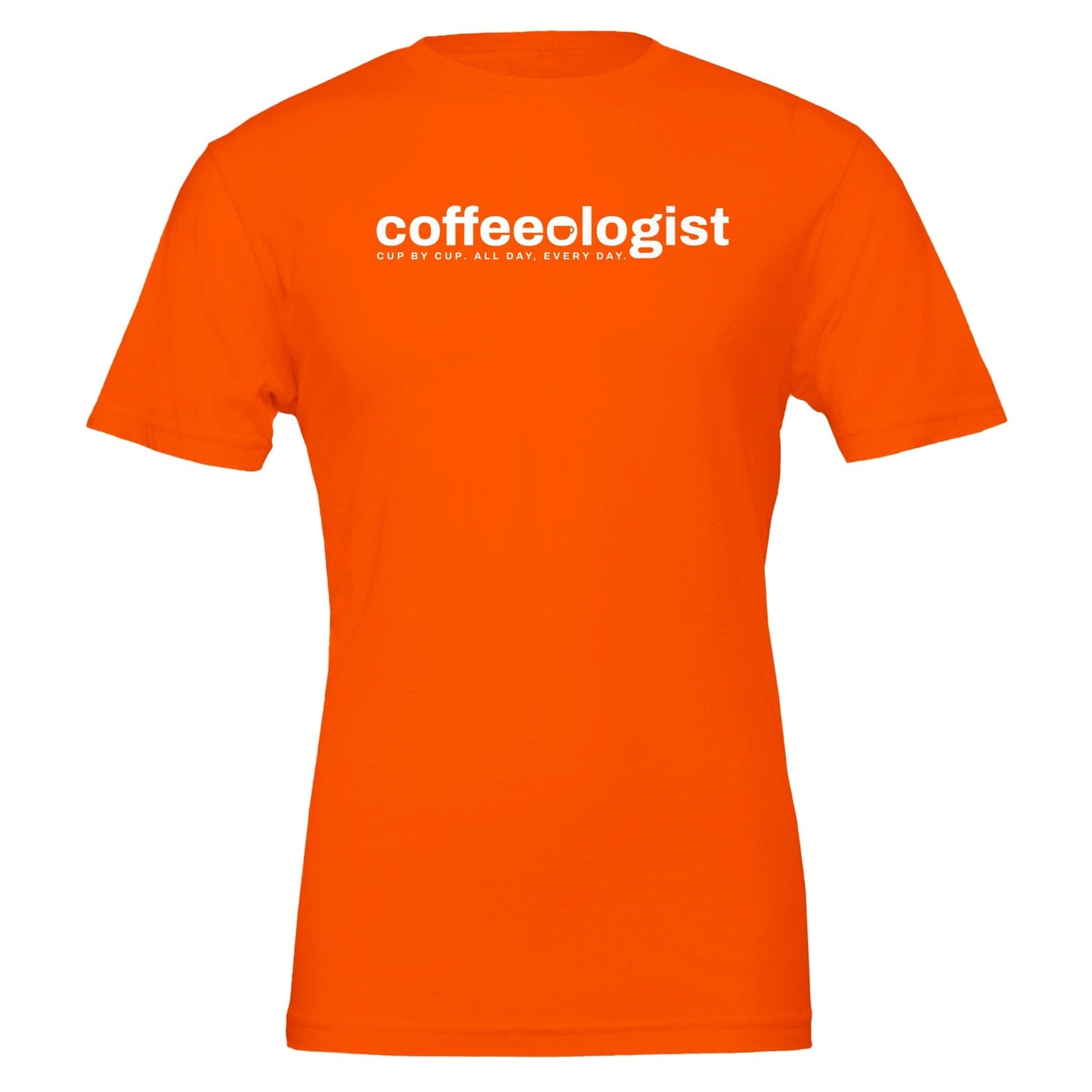 Good Bean Gifts "Coffeeologist"  T-Shirt – Cup by Cup, All Day Every Day Orange / S