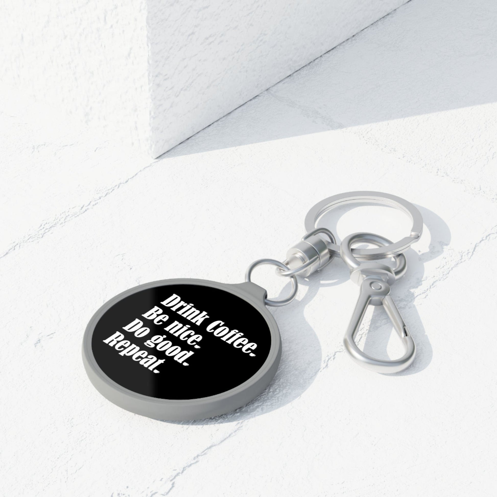 Good Bean Gifts "Drink Coffee, Be Nice, Do Good, Repeat". Keyring Tag (Black w/gray trim) One size / Grey