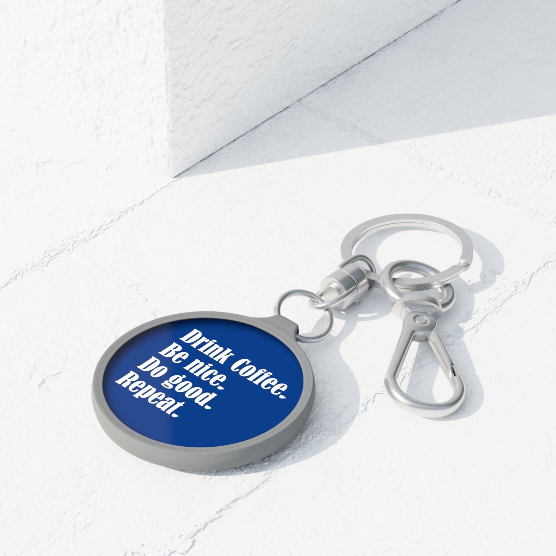 Good Bean Gifts "Drink Coffee, Be Nice, Do Good, Repeat". Keyring Tag (Blue w/gray trim) One size / Grey
