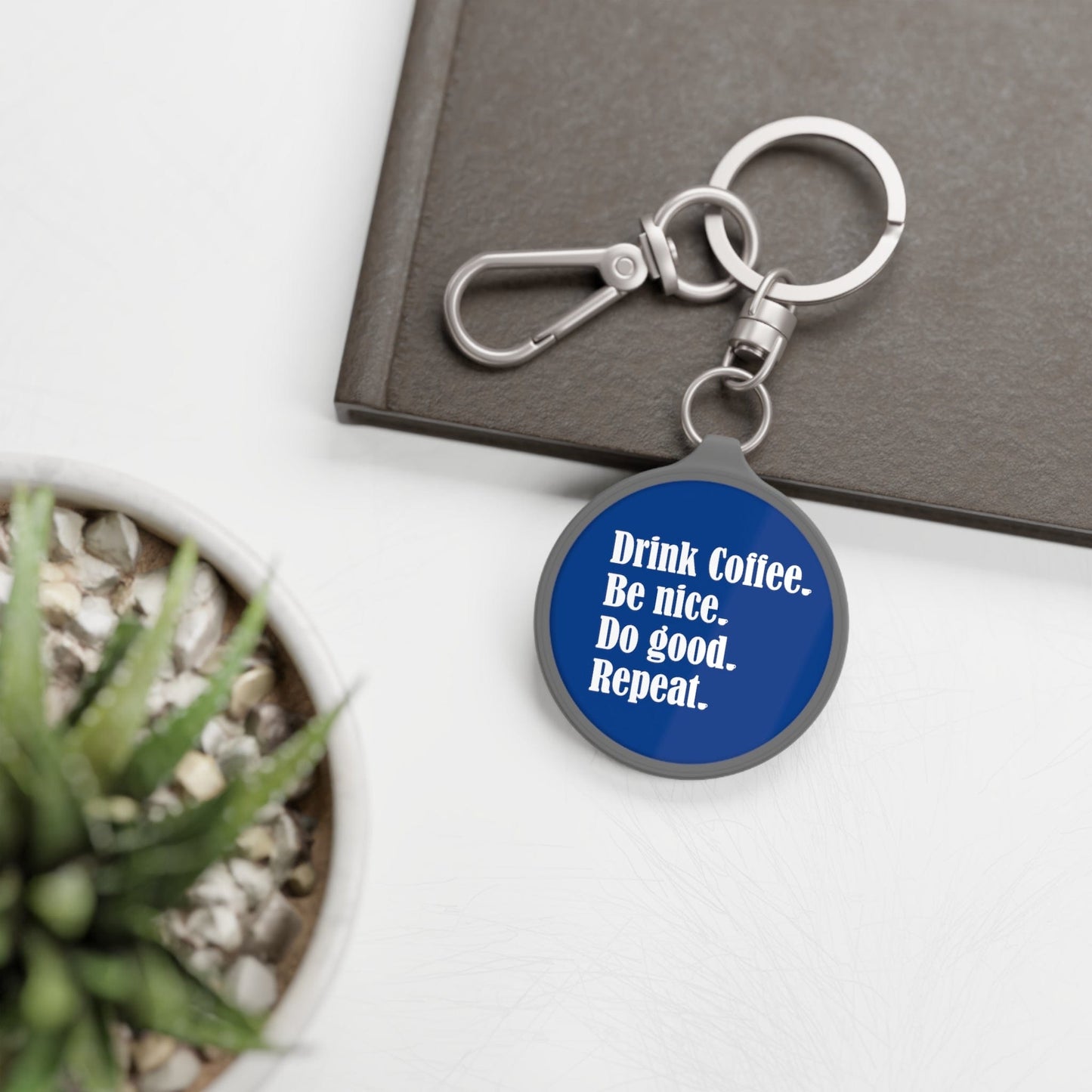 Good Bean Gifts "Drink Coffee, Be Nice, Do Good, Repeat". Keyring Tag (Blue w/gray trim) One size / Grey