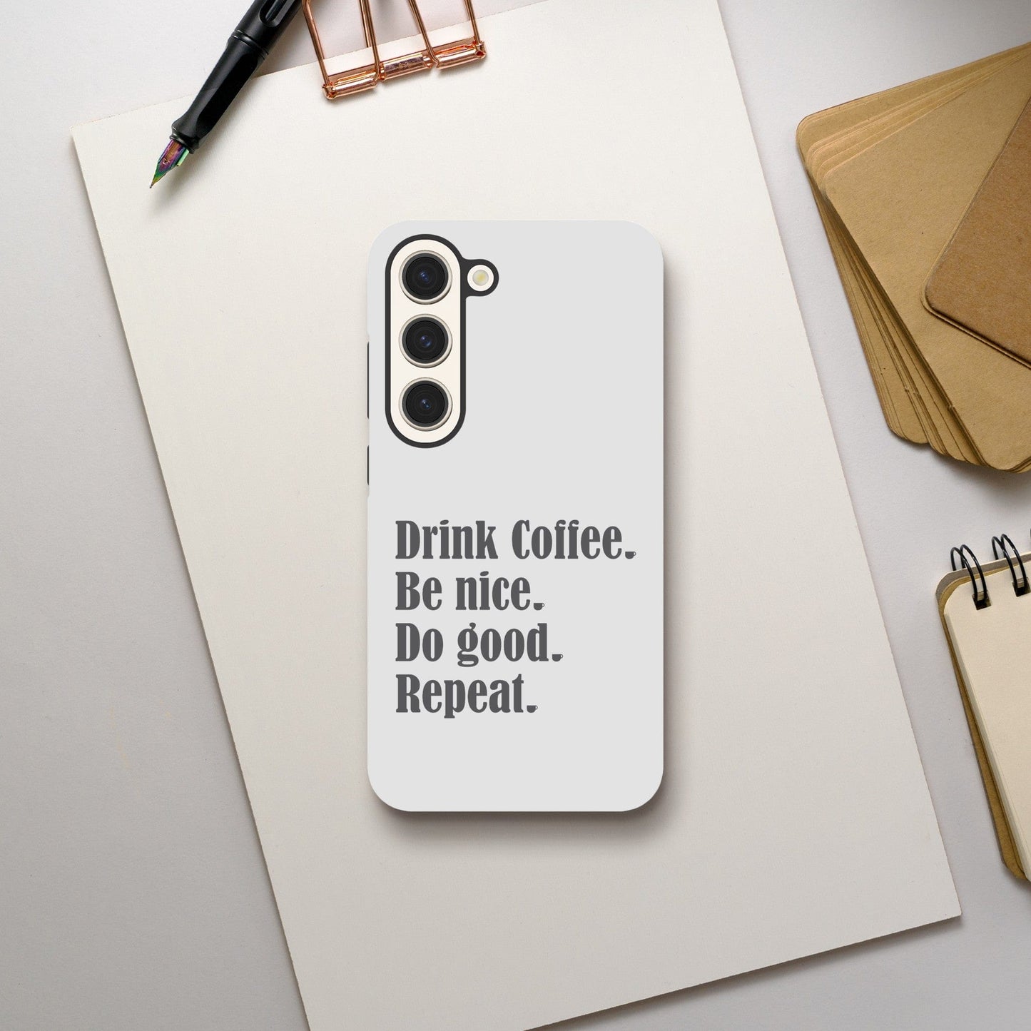Good Bean Gifts "Drink Coffee, Be Nice, Do Good, Repeat" Tough Phone case (Gray imprint) Galaxy S23