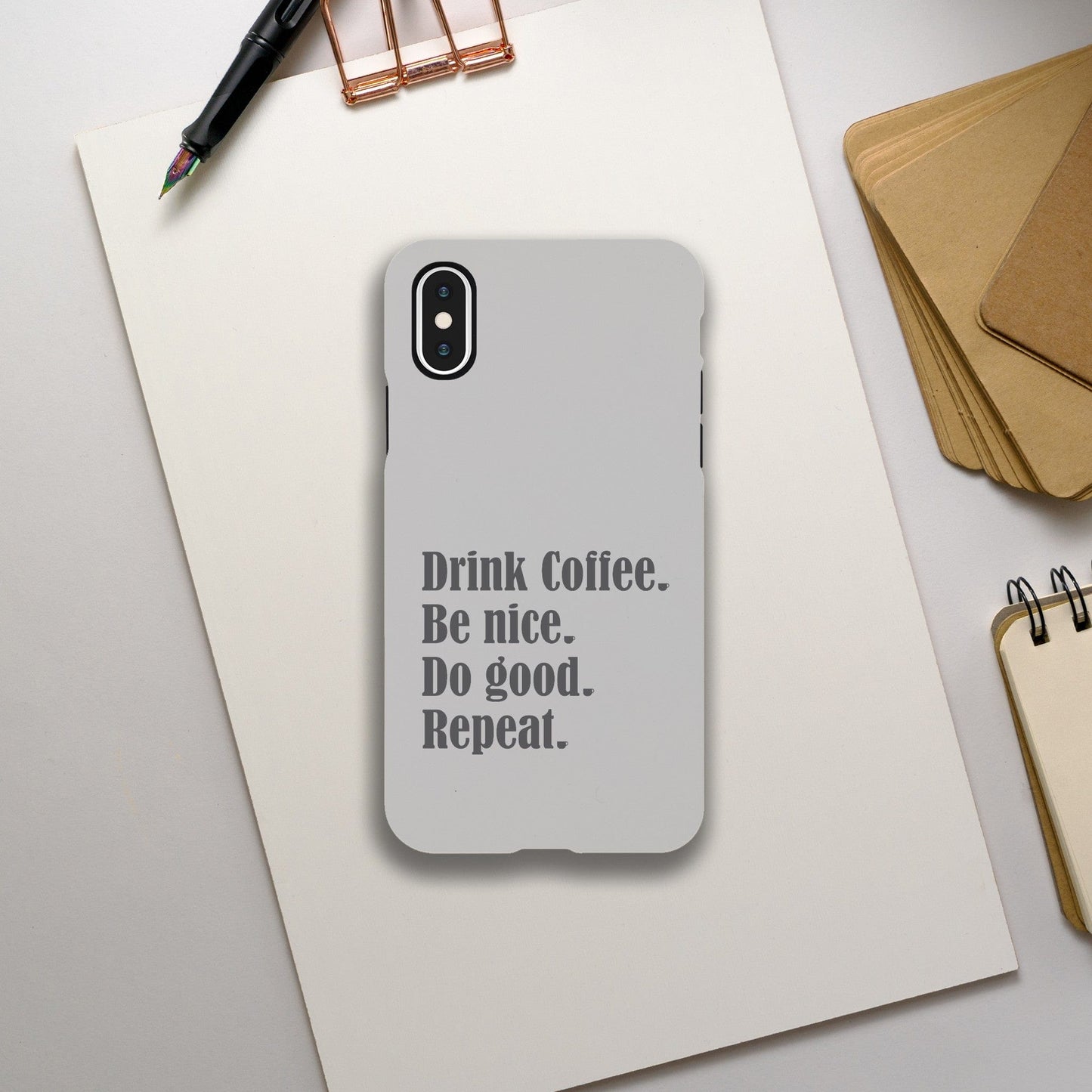 Good Bean Gifts "Drink Coffee, Be Nice, Do Good, Repeat" Tough Phone case (Gray imprint) iPhone X