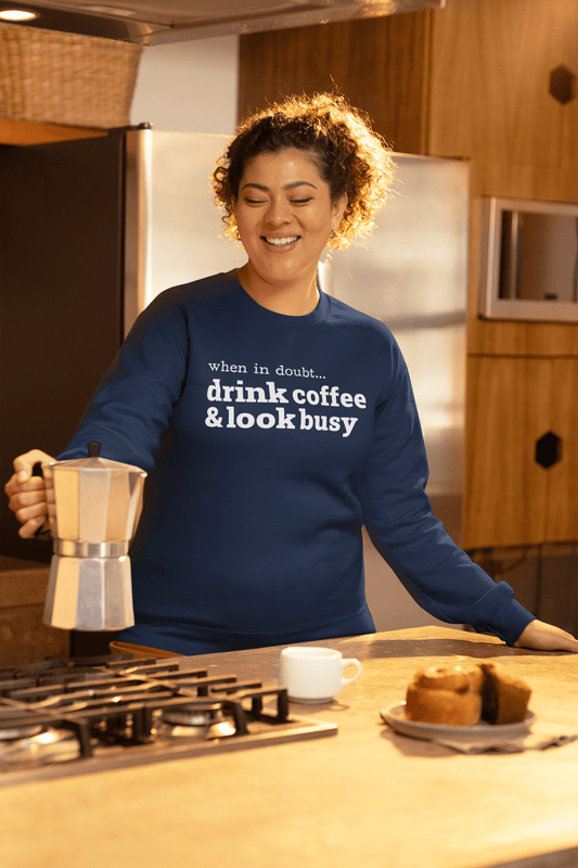 Good Bean Gifts Drink Coffee & Look Busy - Unisex Crewneck Sweatshirt | Gildan® 18000 Navy / S