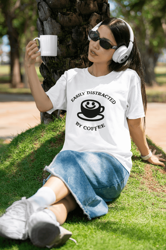 Good Bean Gifts Easily Distracted by Coffee -Crewneck T-shirt | Bella + Canvas 3001 White / S