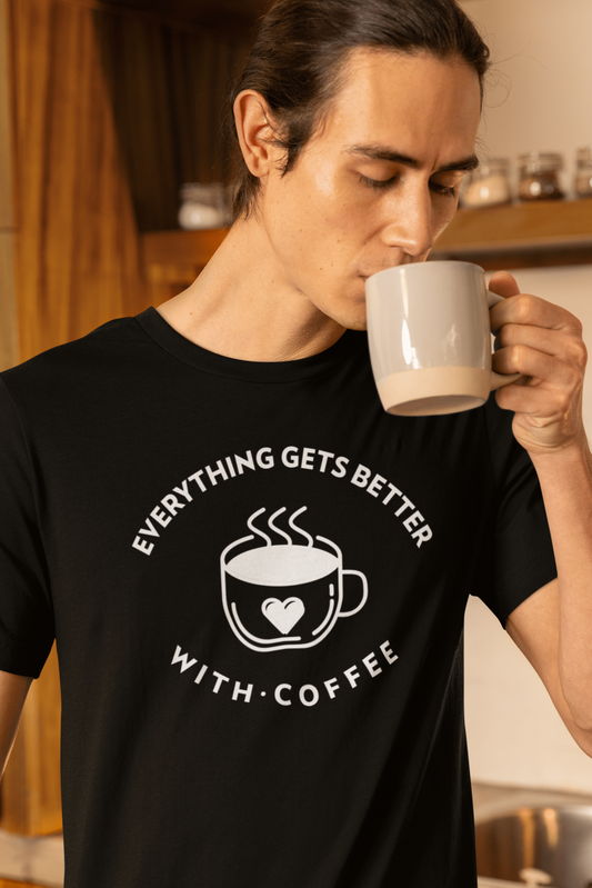 Good Bean Gifts "Everything Gets Better With Coffee" Crewneck T-shirt | Bella + Canvas 3001 Black / S