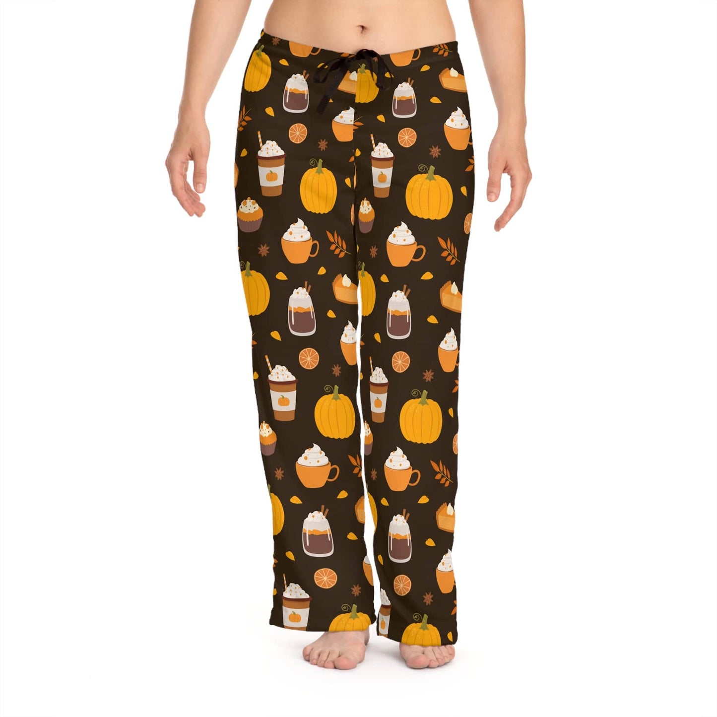 Good Bean Gifts "Festive Fall"  Women's Pajama Pants with Coffee Cups and Pumpkins