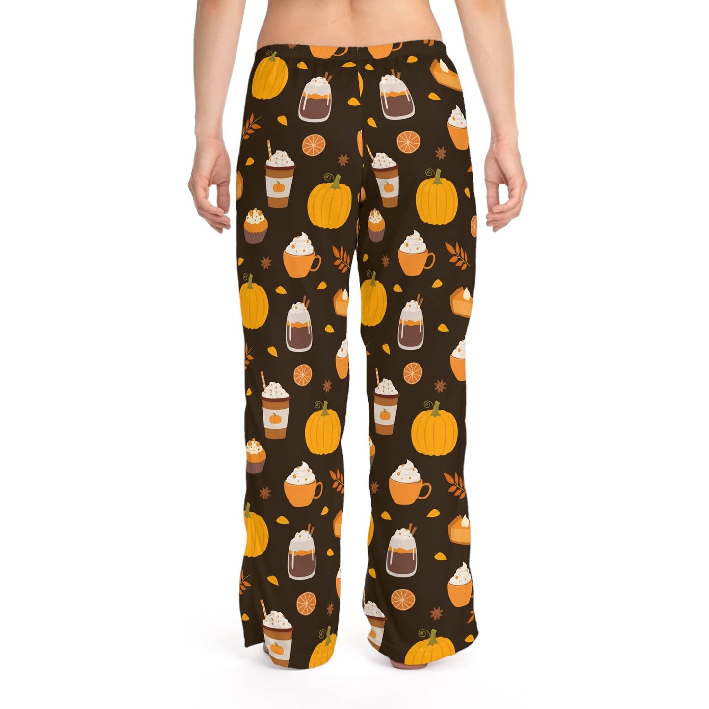 Good Bean Gifts "Festive Fall"  Women's Pajama Pants with Coffee Cups and Pumpkins XS / White stitching