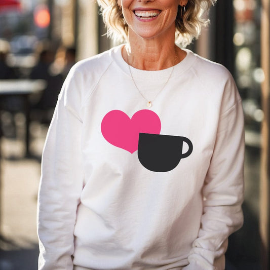 Good Bean Gifts Heart + Coffee Cup - Classic Unisex Crewneck Sweatshirt White / S