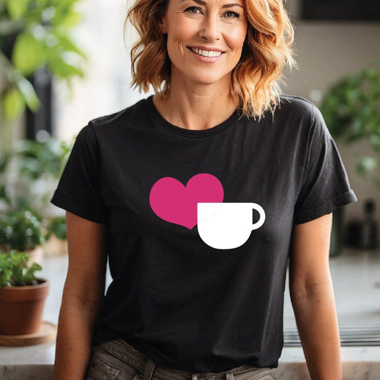 Good Bean Gifts Heart + Coffee Cup Unisex Crewneck T-shirt Black / S