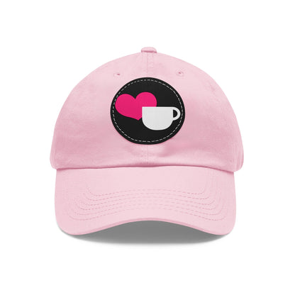 Good Bean Gifts Heart + Coffee Cup with Leather Patch (Round) Light Pink / Black patch / Circle / One size